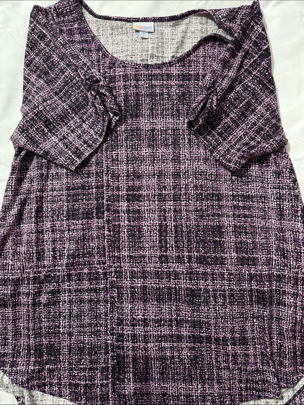LuLaRoe Woman’s Purple Plaid Knit Top, 
2XL